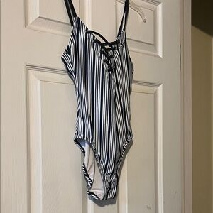 Nautica Black and White Striped One Piece Swimsuit